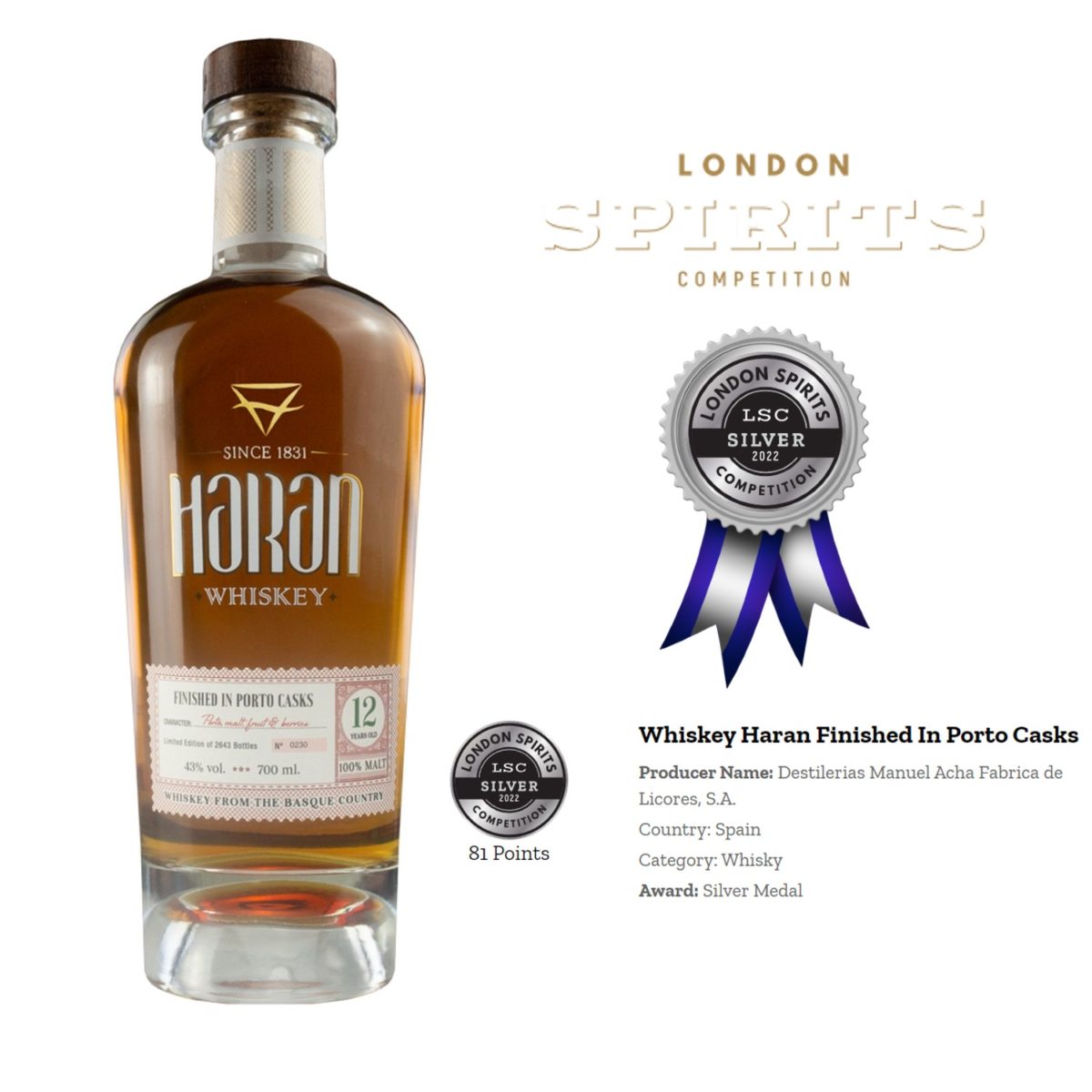 Whiskey Haran 12 años Finished in Porto casks